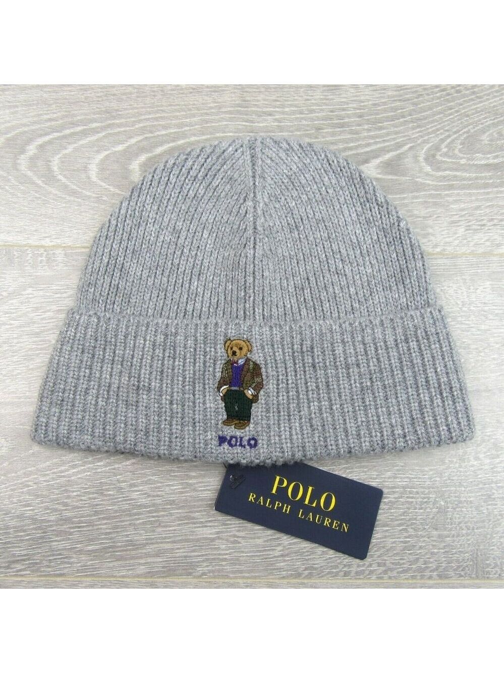 Polo Ralph Lauren RL Embroidered Bear Grey Beanie Cap One Size Fit NEW - Picture 2 of 10